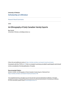 An Ethnography of Early Canadian Varsity Esports