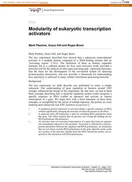 Modularity of Eukaryotic Transcription Activators
