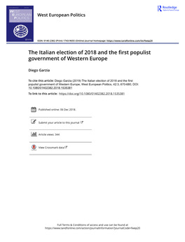 The Italian Election of 2018 and the First Populist Government of Western Europe