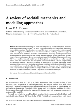A Review of Rockfall Mechanics and Modelling Approaches Luuk K.A