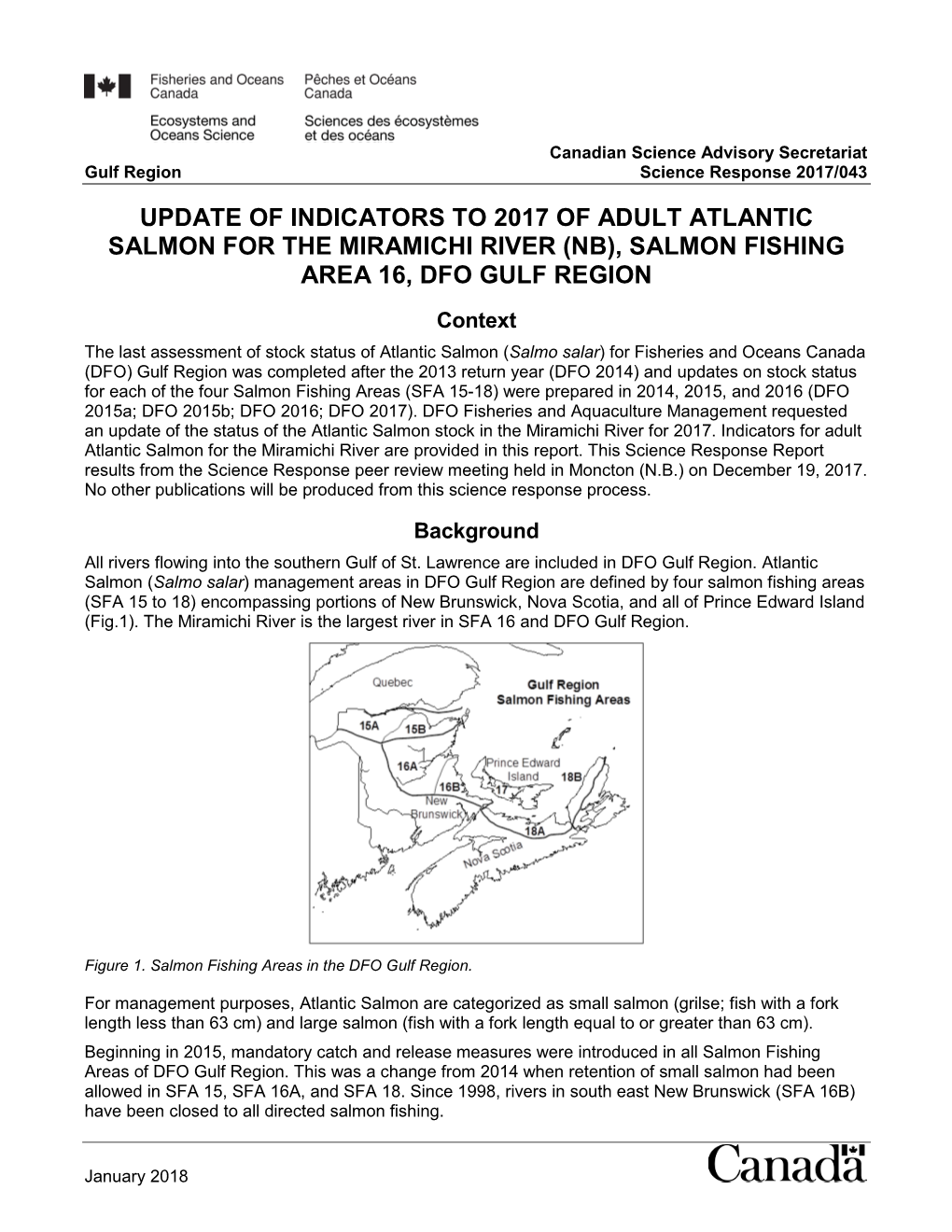 Update of Indicators to 2017 of Adult Atlantic Salmon for the Miramichi River