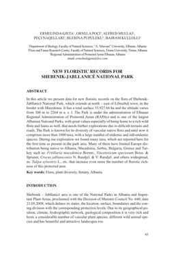 New Floristic Records for Shebenik-Jabllanicë National Park