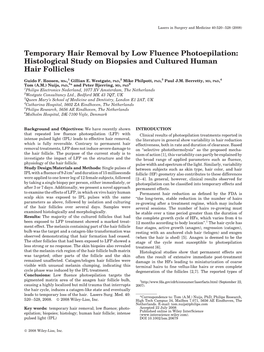 Temporary Hair Removal by Low Fluence Photoepilation: Histological Study on Biopsies and Cultured Human Hair Follicles