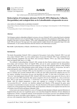 Redescription of Lusitanipus Alternans (Verhoeff, 1893) (Diplopoda, Callipoda, Dorypetalidae) and Ecological Data on Its Laboulbeniales Ectoparasites in Caves