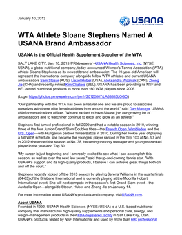 WTA Athlete Sloane Stephens Named a USANA Brand Ambassador
