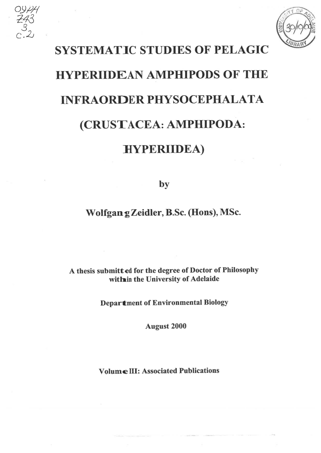 Crustacea : Amphipoda : Hyperiidea)