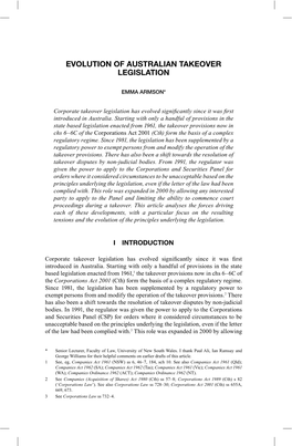 Evolution of Australian Takeover Legislation