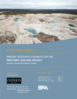 Mineral Resource Estimate for the Pine Point Lead-Zinc Project