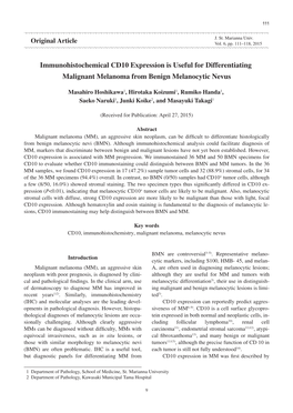 Immunohistochemical CD10 Expression Is Useful for Differentiating Malignant Melanoma from Benign Melanocytic Nevus