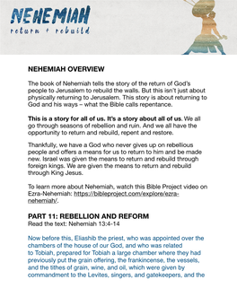 Nehemiah Overview Part 11: Rebellion and Reform