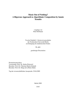 Music out of Nothing? a Rigorous Approach to Algorithmic Composition by Iannis Xenakis