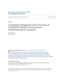 Community Management and Governance of COMATSA-Sud New Protected Area (Ambalamanasy II Commune) Allison Tennant SIT Study Abroad