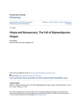 Utopia and Bureaucracy: the Fall of Rajneeshpuram, Oregon