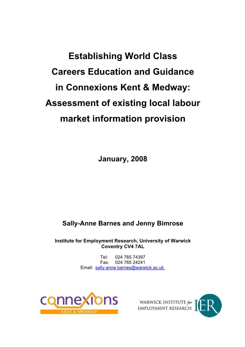 Establishing World Class Careers Education and Guidance in Connexions Kent & Medway: Assessment of Existing Local Labour Market Information Provision