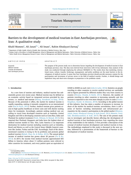 Barriers to the Development of Medical Tourism in East Azerbaijan Province, T Iran: a Qualitative Study