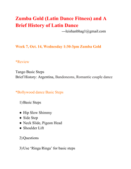 Zumba Gold (Latin Dance Fitness) and a Brief History of Latin Dance ---Leishanbhag1@Gmail.Com