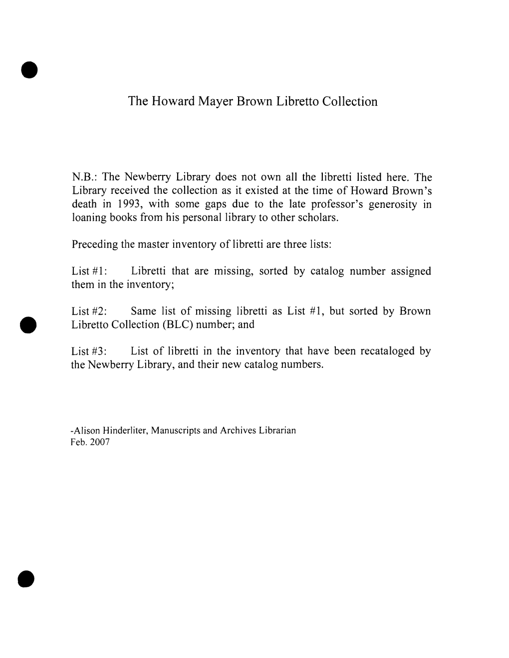 The Howard Mayer Brown Libretto Collection