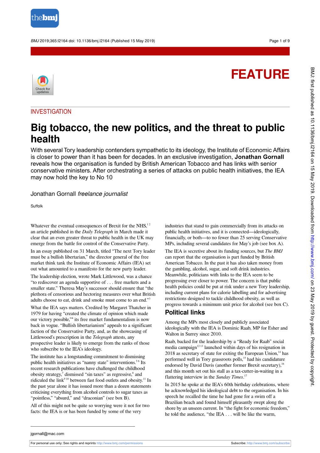 Big Tobacco, the New Politics, and the Threat to Public Health