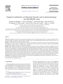 Empirical Redefinition of Delusional Disorder and Its Phenomenology: the DELIREMP Study ⁎ Enrique De Portugala, , Nieves Gonzálezb, Victoria Del Amoc, Josep M