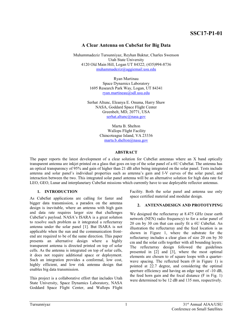 A Clear Antenna on Cubesat for Big Data