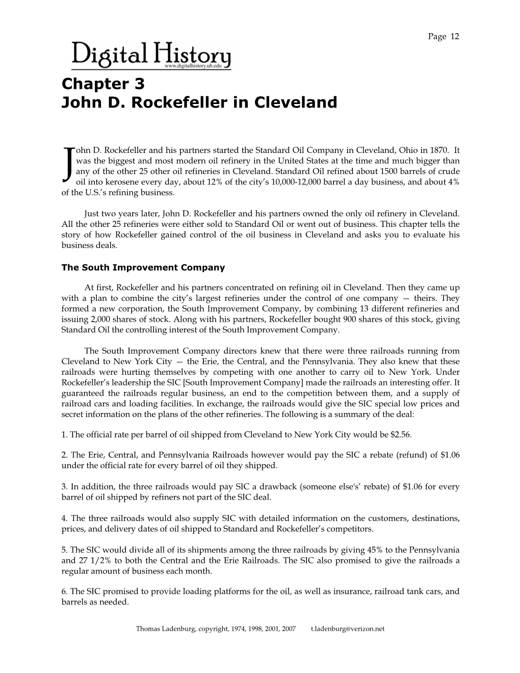 Chapter 3 John D. Rockefeller in Cleveland