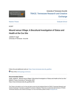 Mound Versus Village: a Biocultural Investigation of Status and Health at the Cox Site