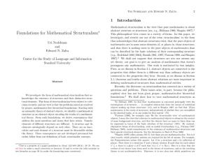 Foundations for Mathematical Structuralism This Philosophical View Comes in a Variety of Forms