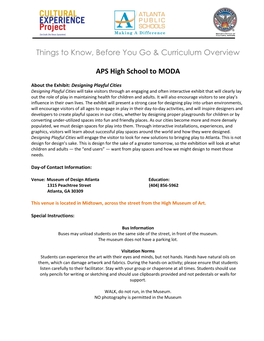 Things to Know, Before You Go & Curriculum Overview APS High