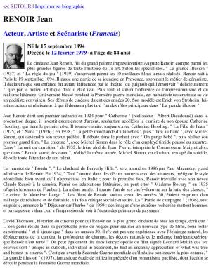 RENOIR Jean Acteur, Artiste Et Scénariste (Francais)