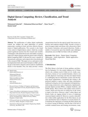 Digital Quran Computing: Review, Classification, and Trend Analysis