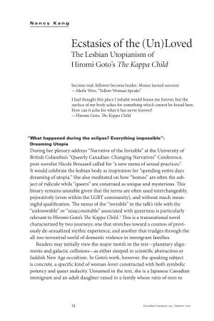 Ecstasies of the (Un)Loved the Lesbian Utopianism of Hiromi Goto’S the Kappa Child