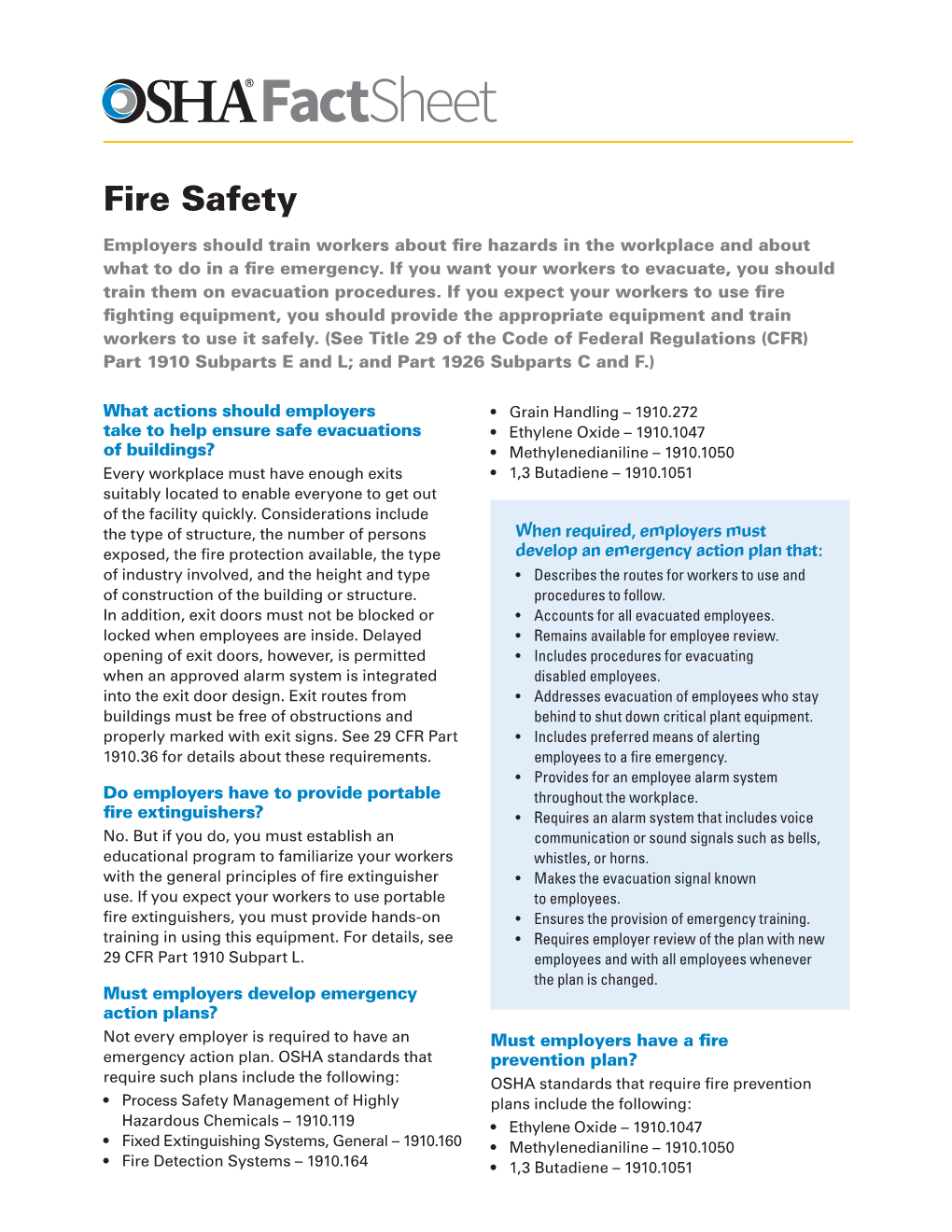 Osha Fact Sheet Fire Safety In The Workplace Docslib 