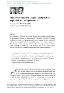 Musical Leadership and Societal Transformation: Inspiration and Courage in Action | 41–65