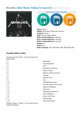 Metallica Best Music Videos & Concerts Mp3, Flac
