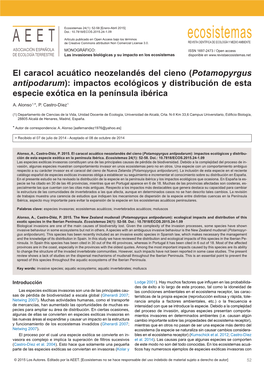 Potamopyrgus Antipodarum ): Impactos Ecológicos Y Distribución De Esta Especie Exótica En La Península Ibérica A