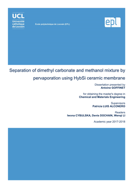 Separation of Dimethyl Carbonate and Methanol Mixture by Pervaporation Using Hybsi Ceramic Membrane