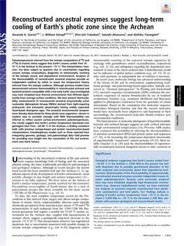 Reconstructed Ancestral Enzymes Suggest Long-Term Cooling of Earth's