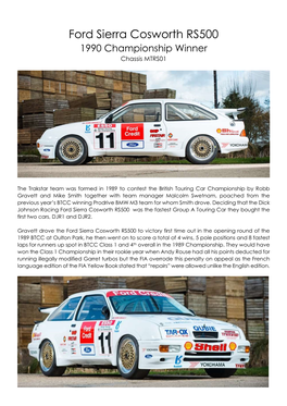 Ford Sierra Cosworth RS500 1990 Championship Winner Chassis MTRS01