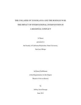 The Collapse of Yugoslavia and the Bosnian War: the Impact of International Intervention in a Regional Conflict