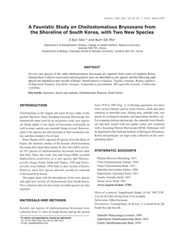 A Faunistic Study on Cheilostomatous Bryozoans from the Shoreline of South Korea, with Two New Species