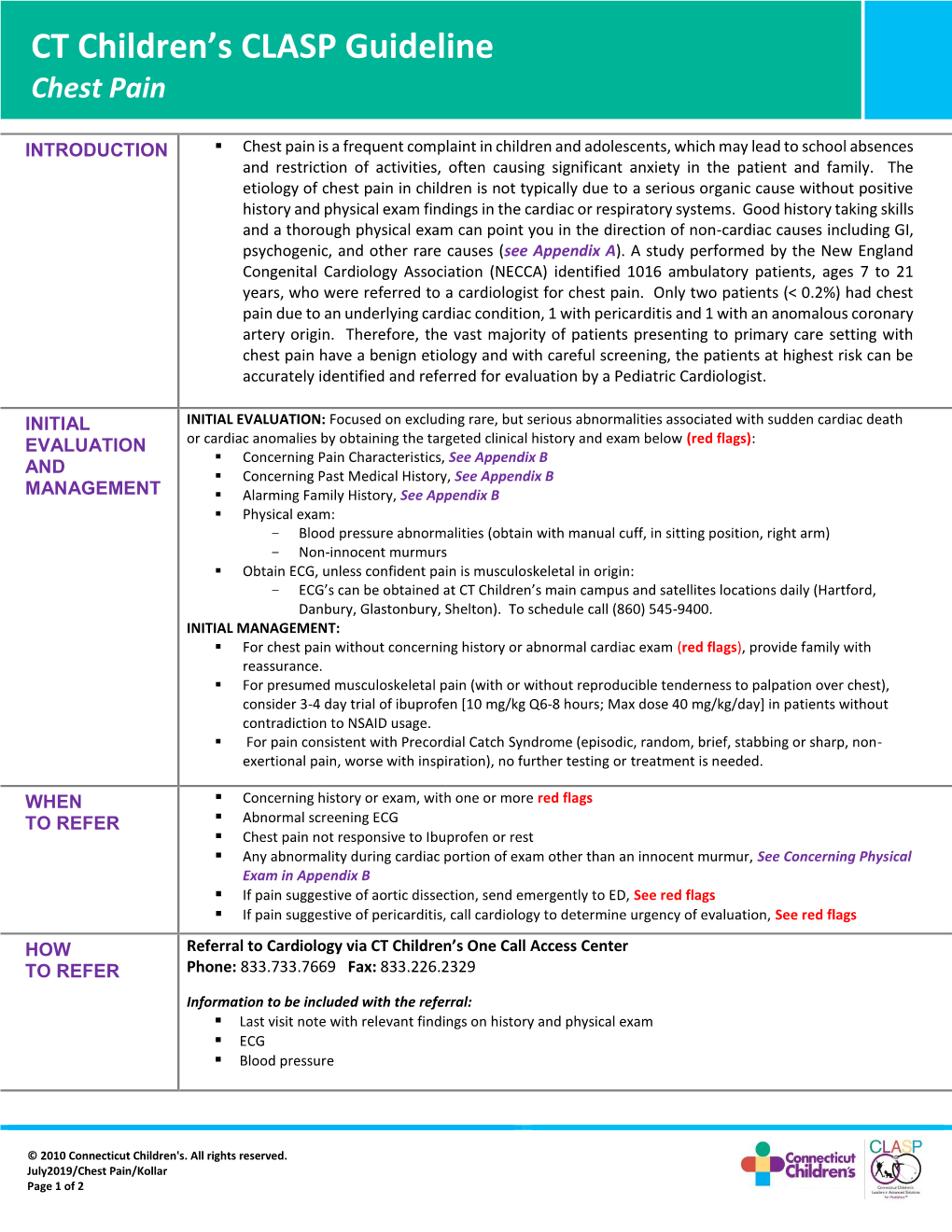 CT Children's CLASP Guideline