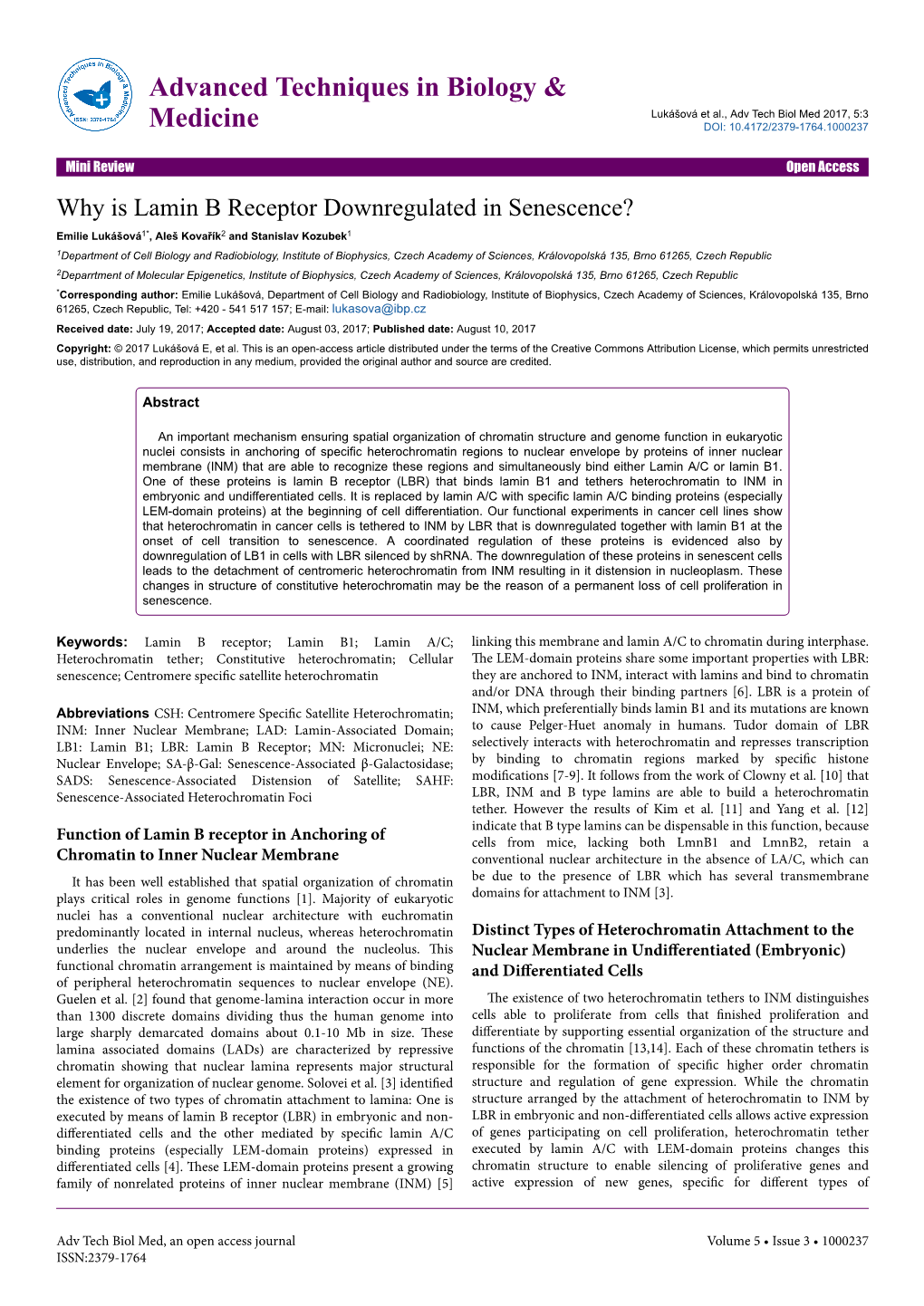 Why Is Lamin B Receptor Downregulated in Senescence?