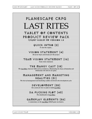 Planescape Crpg Last Rites Tablet of Contents Product Review Pack 7/12/07 8:25:39 Pm Version 1.5