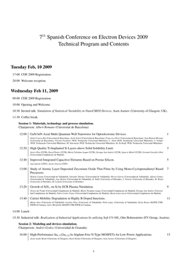 7 Spanish Conference on Electron Devices 2009 Technical Program and Contents