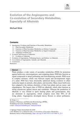 Evolution of the Angiosperms and Co-Evolution of Secondary Metabolites, Especially of Alkaloids