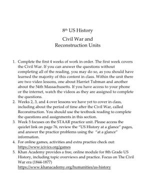 8Th US History Civil War and Reconstruction Units