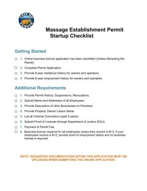Massage Establishment Permit Startup Checklist