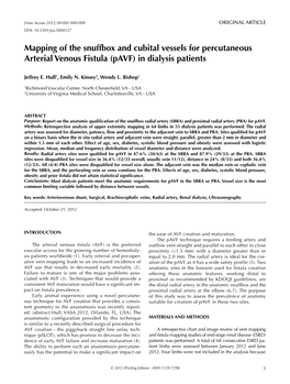 Mapping of the Snuffbox and Cubital Vessels for Percutaneous Arterial Venous Fistula (Pavf) in Dialysis Patients