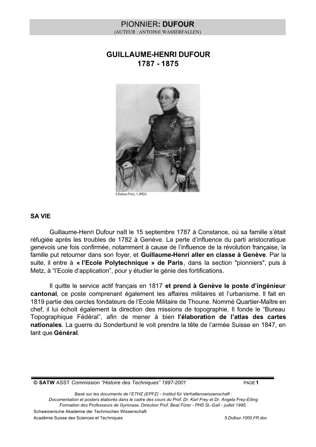 Pionnier: Dufour Guillaume-Henri Dufour 1787