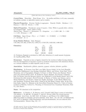 Aluminite Al2(SO4)(OH)4 • 7H2O C 2001-2005 Mineral Data Publishing, Version 1